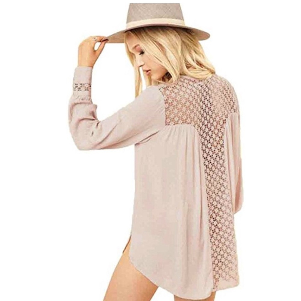 Free People The best crochet inlay long sleeve boho festival tunic shirt